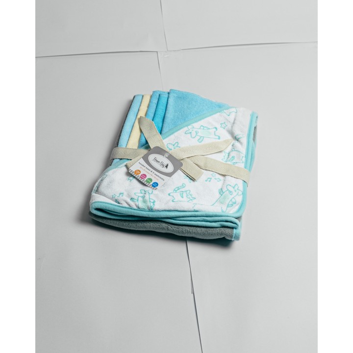 Baby Hooded Towel & 5 Washcloths Set – Soft Bath Essentials for Newborns and Infants