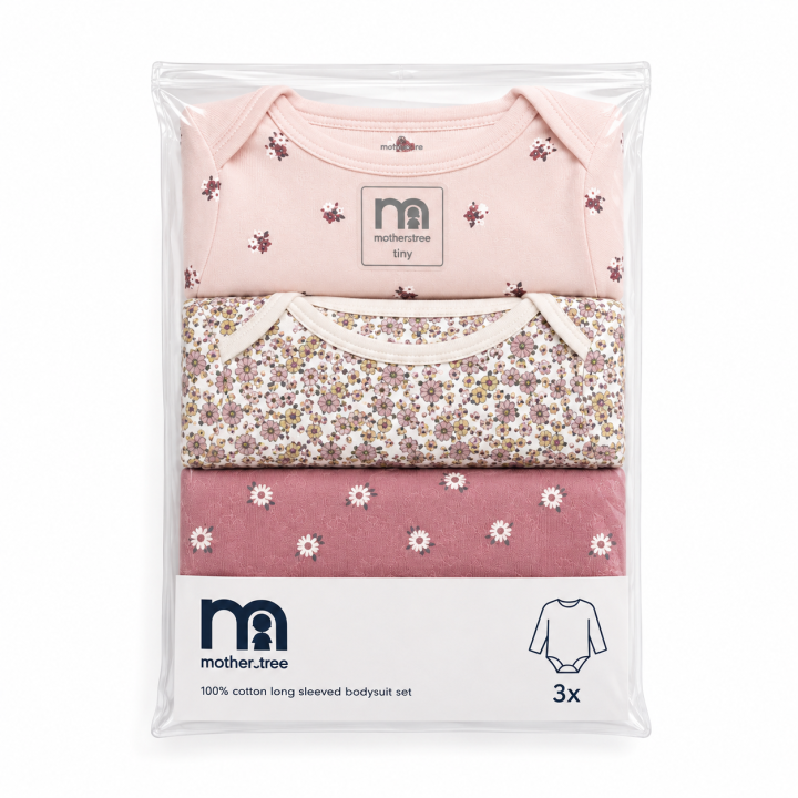Pack of 3 Baby Cotton Long-Sleeved Bodysuits/Onesies – Soft & Comfortable Everyday Essentials