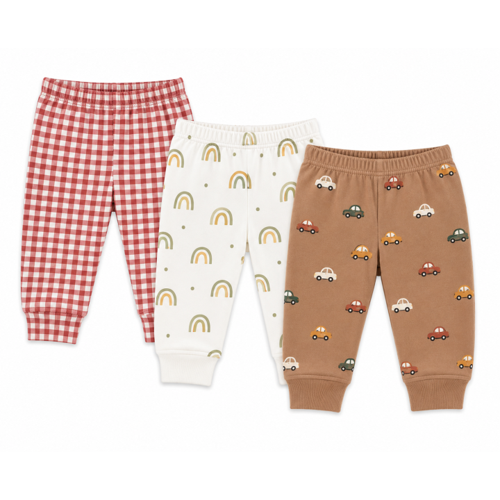 Pack of 3 Baby Cotton Trousers – Soft, Stretchy & Comfortable Everyday Pants