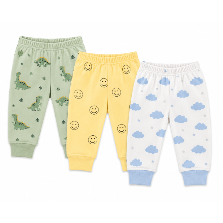 Pack of 3 Baby Cotton Trousers – Soft, Stretchy & Comfortable Everyday Pants