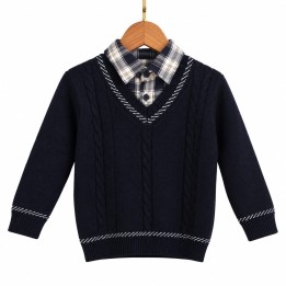 Smart Sweater with Attached Check Shirt