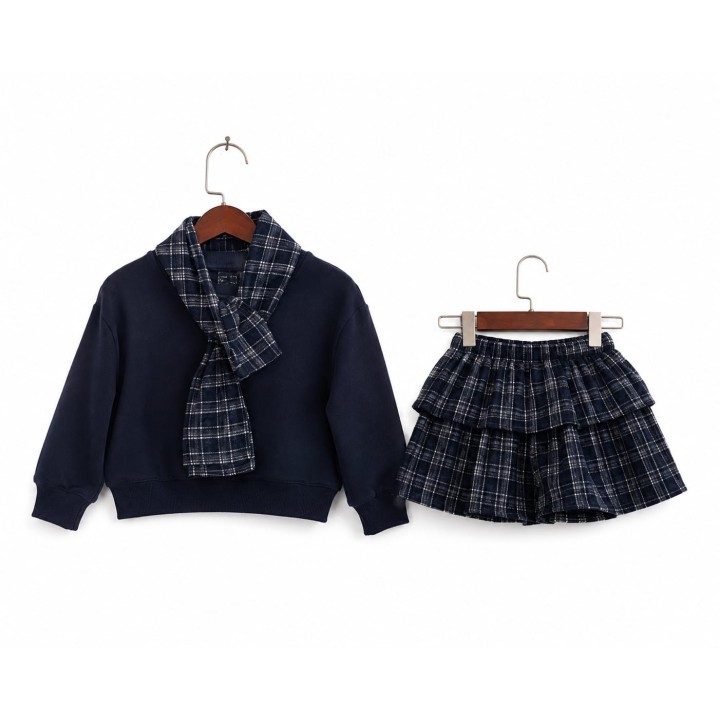Cozy Plaid Skirt & Sweatshirt Set