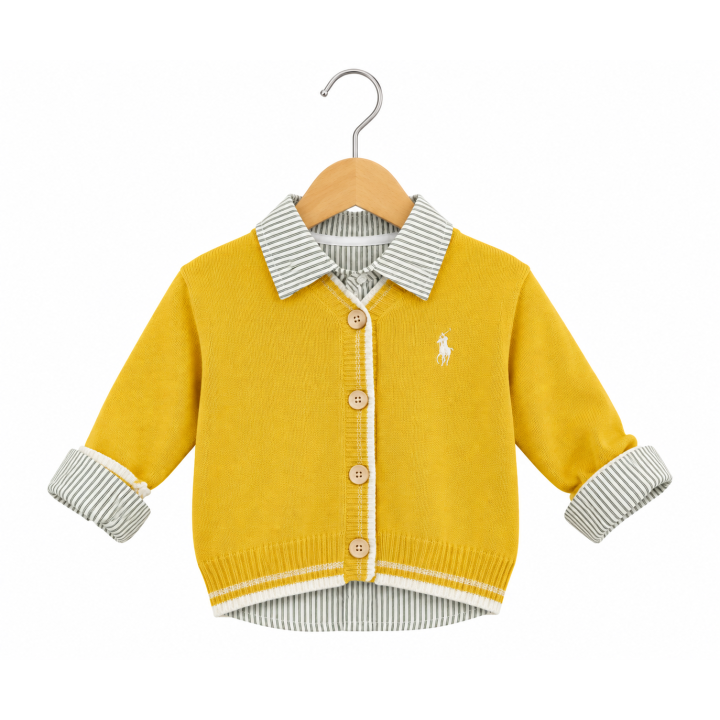 Classic Knit Cardigan With Shirt